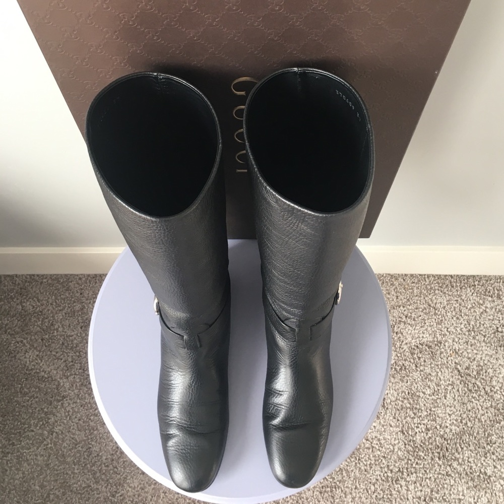 Gucci Black Leather Interlocking G Sachalin Pull-on Riding Boots Sz 7 US / 37 EU - Picture 13 of 16